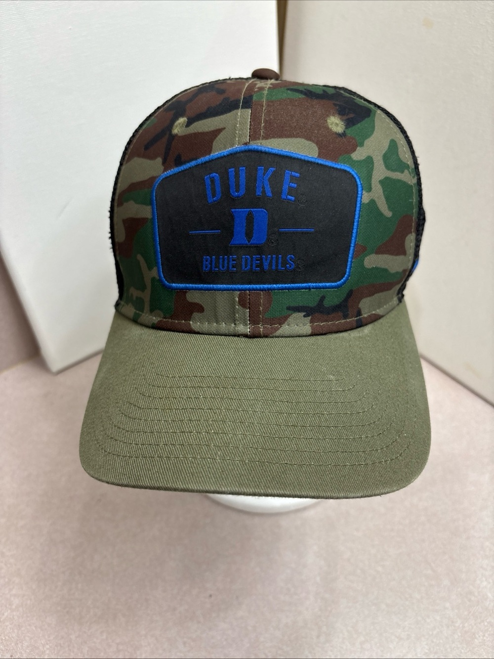 Duke Blue Devil Hat Cap Mens Snap Back Green Camo Trucker Veterans USA Flag Nike